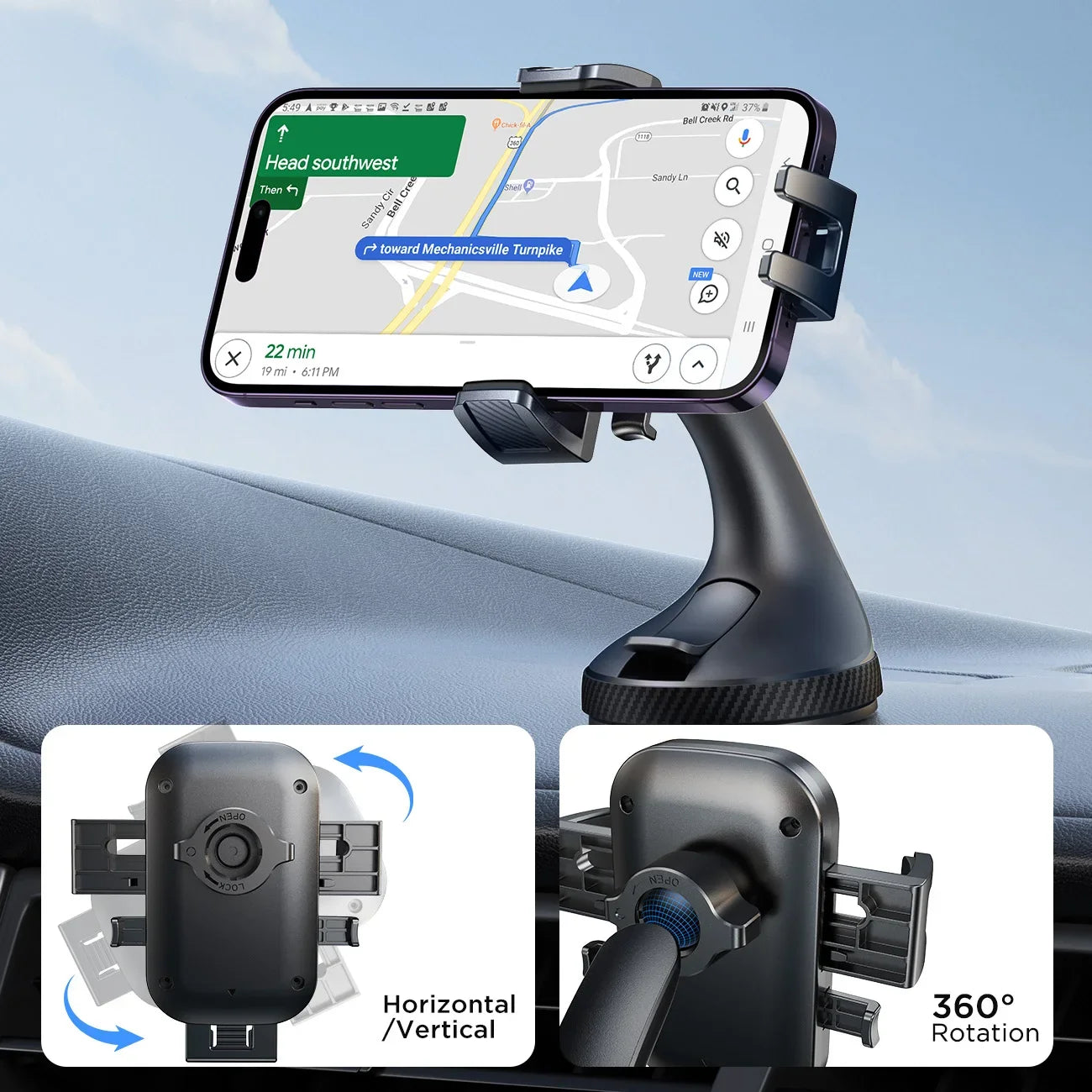 Support Téléphone Voiture Joyroom — Ventouse Forte, Rotation 360°, Tableau de Bord / Pare‑Brise