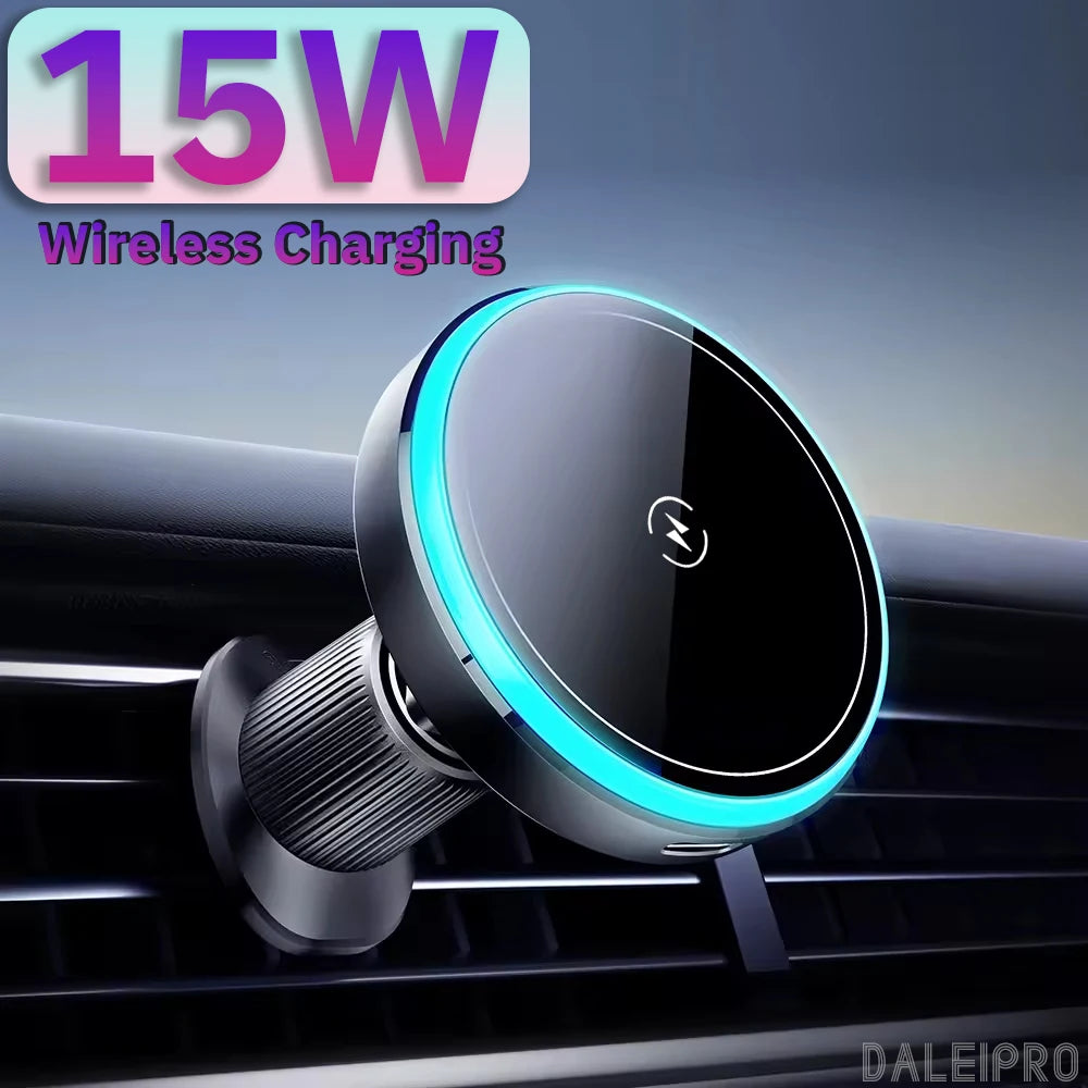Support voiture magnétique 15W – Chargeur sans fil MagSafe RGB LED