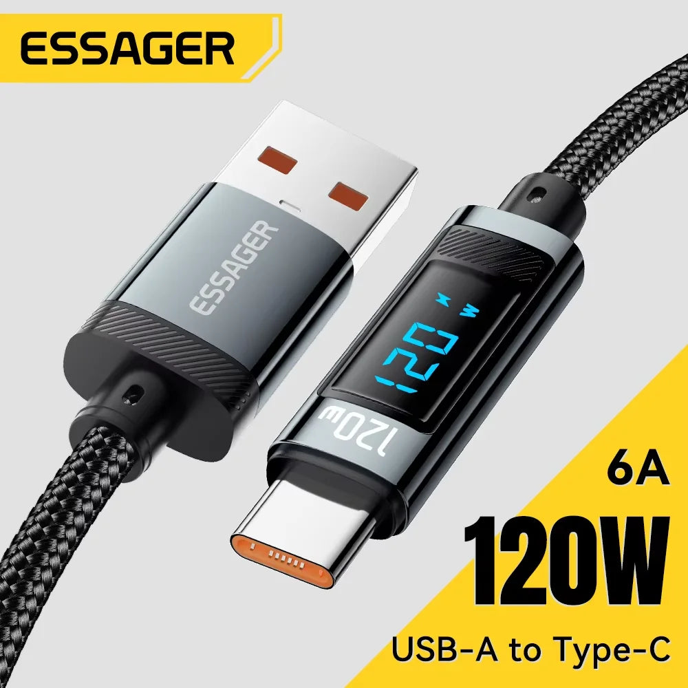 Câble USB-C 120W avec affichage LED – Charge rapide pour iPhone 12–15 et Huawei