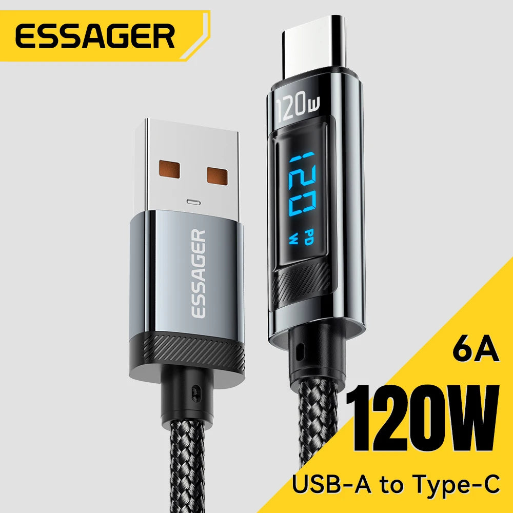 Câble USB-C 6A 120W – Charge rapide avec affichage LED, compatible Xiaomi 14 Pro, Realme et Black Shark