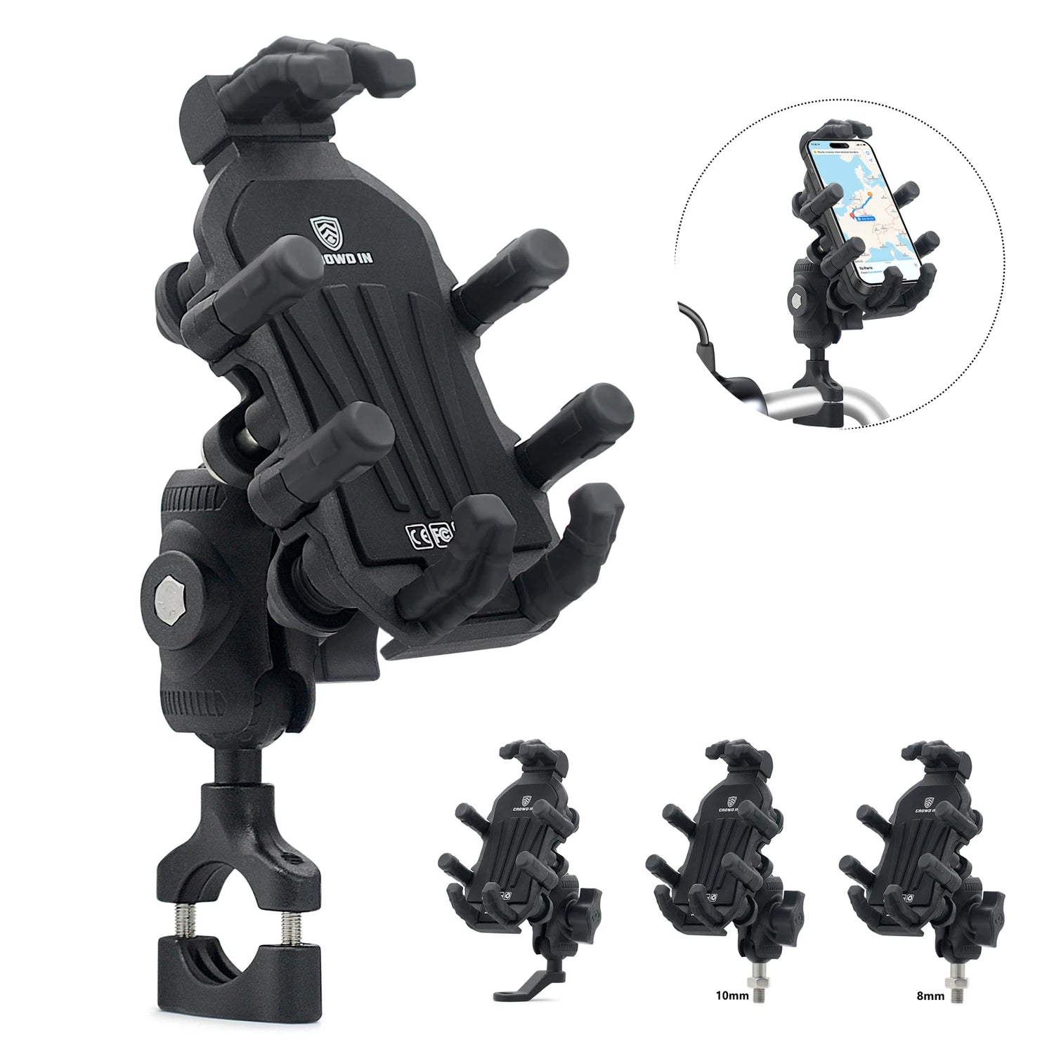 Support Téléphone Moto Aluminium Anti-Vibration pour Guidon et Rétroviseur