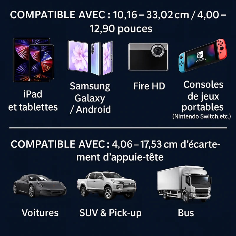 Support auto pour tablette et téléphone - siège arrière