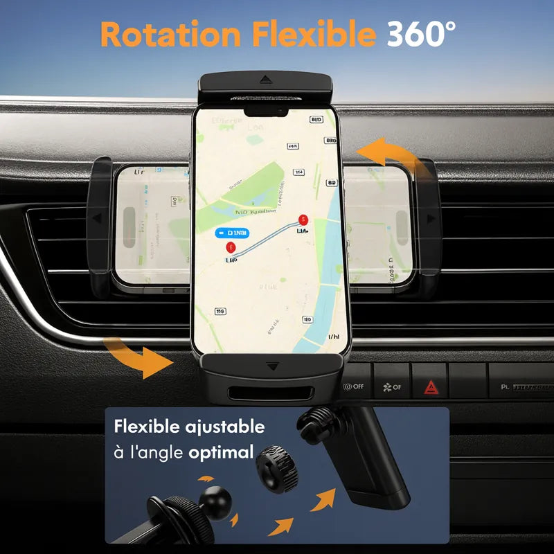 Support voiture téléphone 360° sur grille d'aération – 4,7–12,9 pouces – iPhone/Tablette/Samsung Z Fold