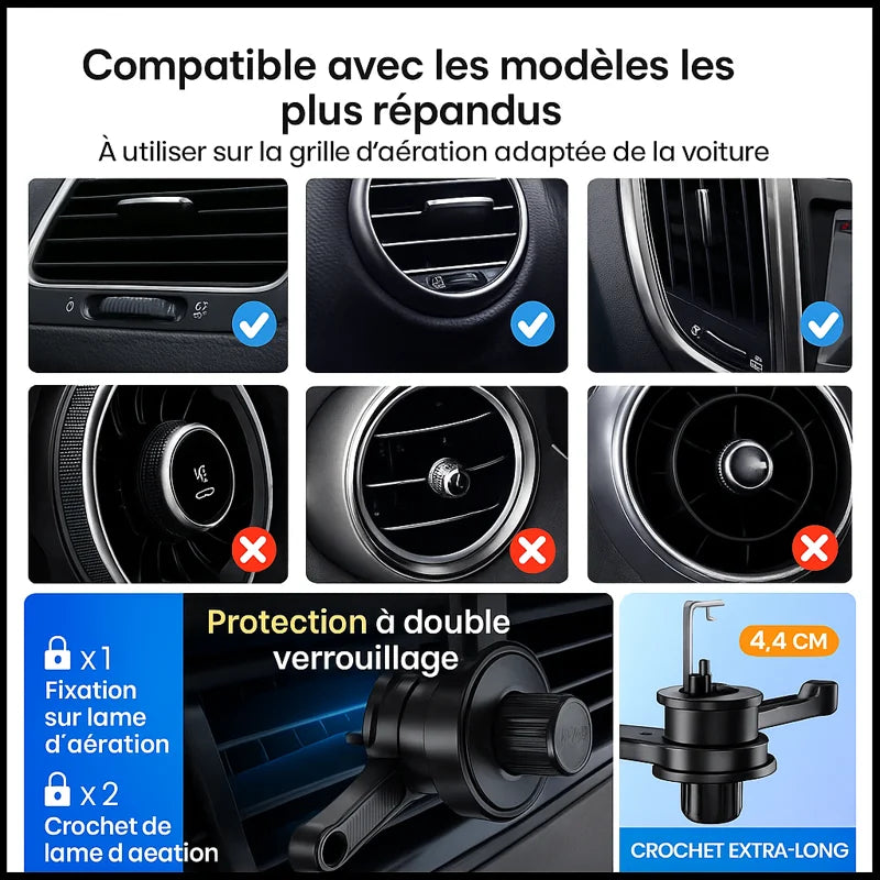 Support Téléphone Voiture TOPK — 3 Points, Rotation 360°, Bras Étendu, Stabilité Supérieure