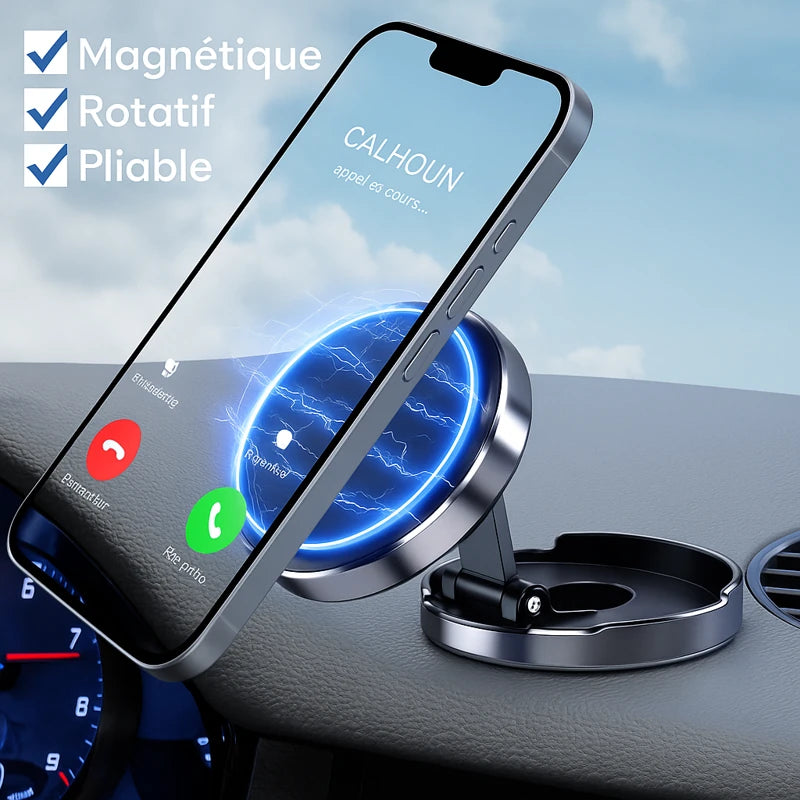 Support Téléphone Voiture Magnétique Rotatif 720° Pliable — Universel