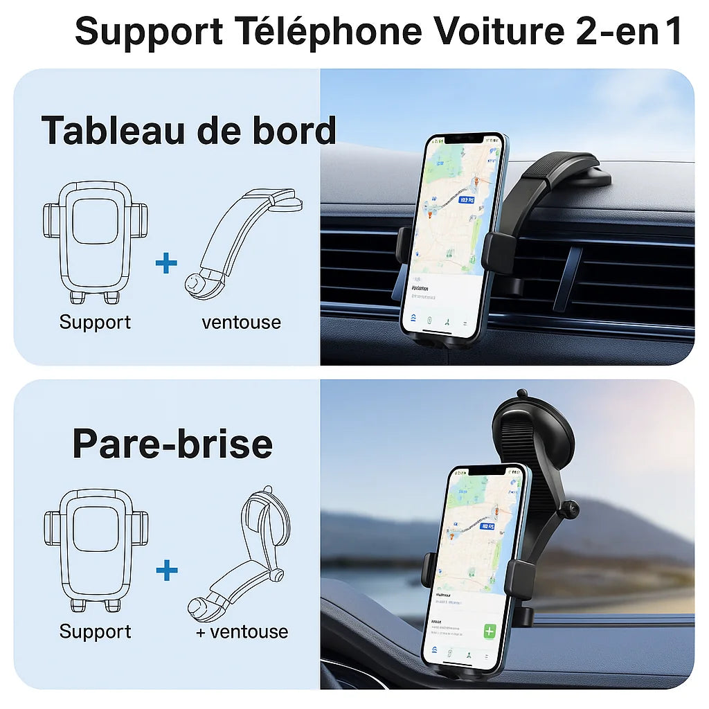 Support de téléphone auto pour pare-brise et tableau de bord – 4,7–7 pouces