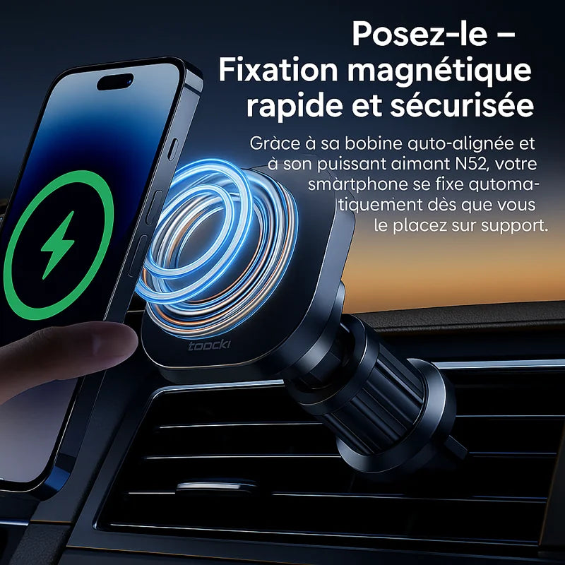 Chargeur sans fil magnétique auto 15W – Support à sortie d’air pour iPhone 15/14/13/12 Pro Max