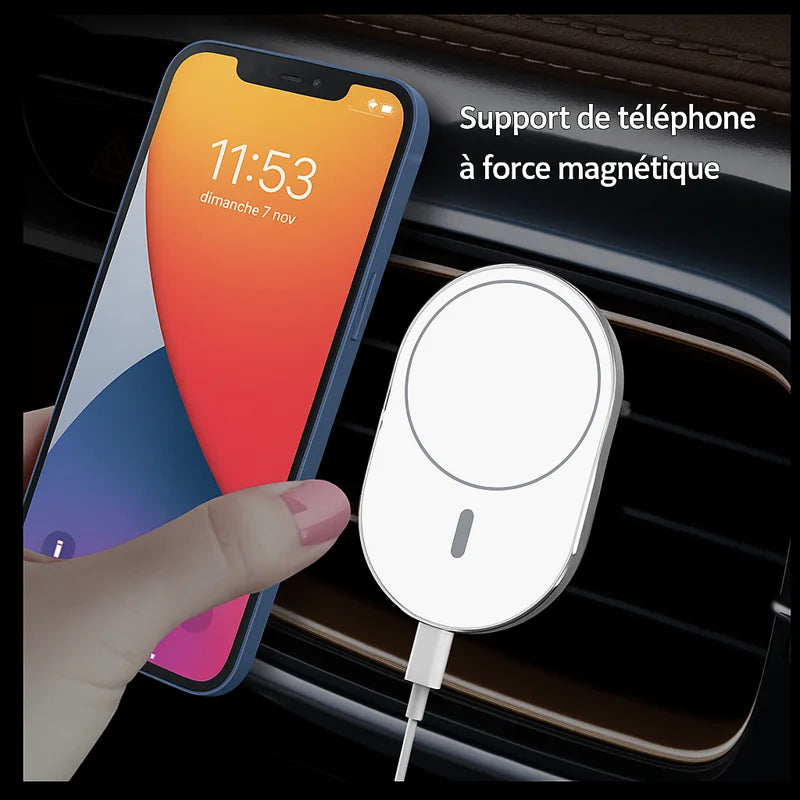 Support voiture MagSafe 15W pour iPhone 12–15 Pro Max
